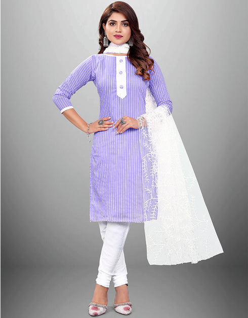 Trendy Traditional Party Wear Salwar Suit Lavender Cotton Pant Straight Front View